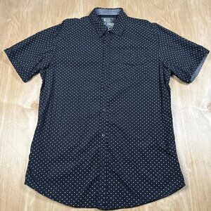 Broken Threads Mens Black W/ Crown Polka Dots Short Sleeve Button Up Shirt XL